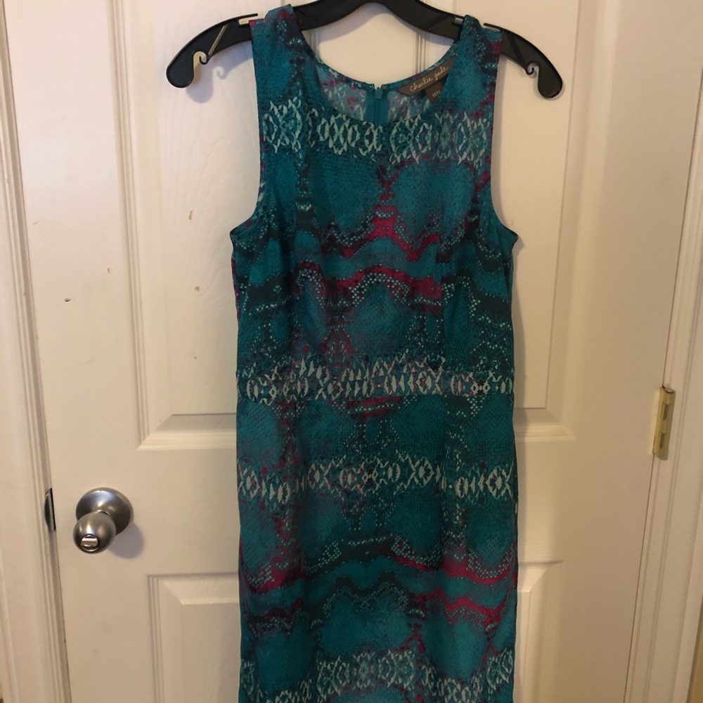 real, purple and white snake like pattern dress